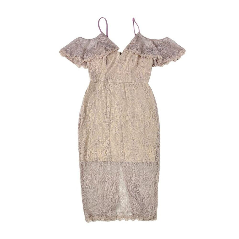 ABS - Open Shoulder Lace Dress in Lilac
